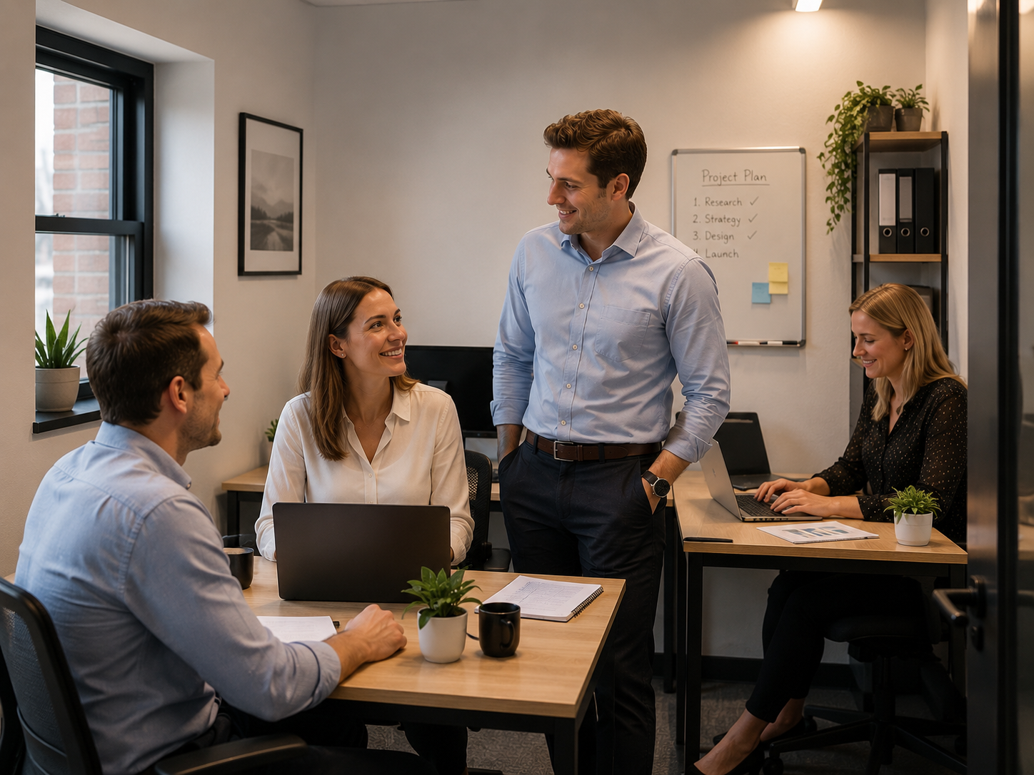 Professional team meeting in a modern private office at Corporate Office @325